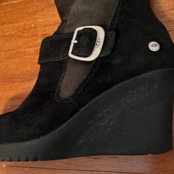 UGG Black Suede Mid-Calf Wedge Boots - Picture 7 of 16